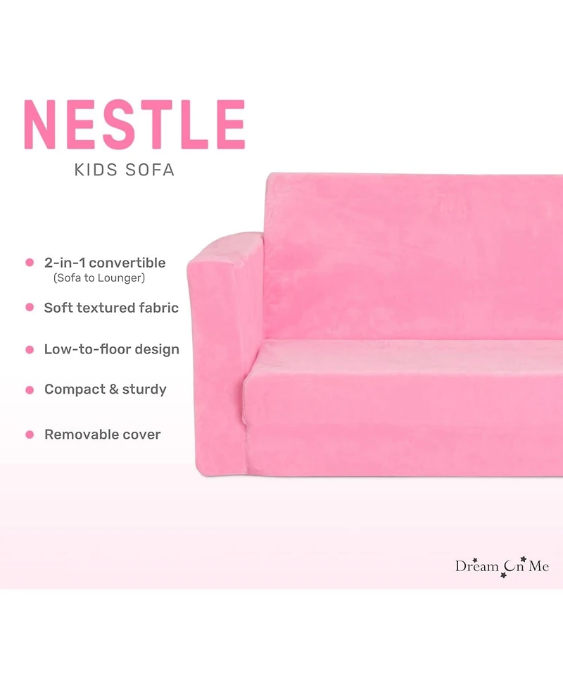 Dream On Me Toddler Nestle Sofa, 2-in-1 Convertible Sofa to Lounger, Low to Floor Design, Machine Washable Fabric Cover
