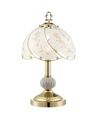 Regency Hill Traditional Accent Table Lamp 15" High Polished Brass Floral Etched Glass Shade Touch On Off for Bedroom Bedside