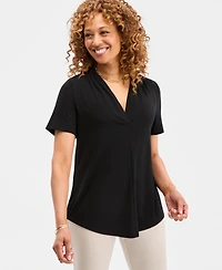 Jm Collection Women's Solid Short-Sleeve V-Neck Knit Top, Macy's Exclusive