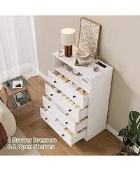 gaomon 4 Drawer Wood Dressers for Bedroom with Led Lights and Charging Station, Modern Nightstand Bedside, Wooden Chest of Drawers
