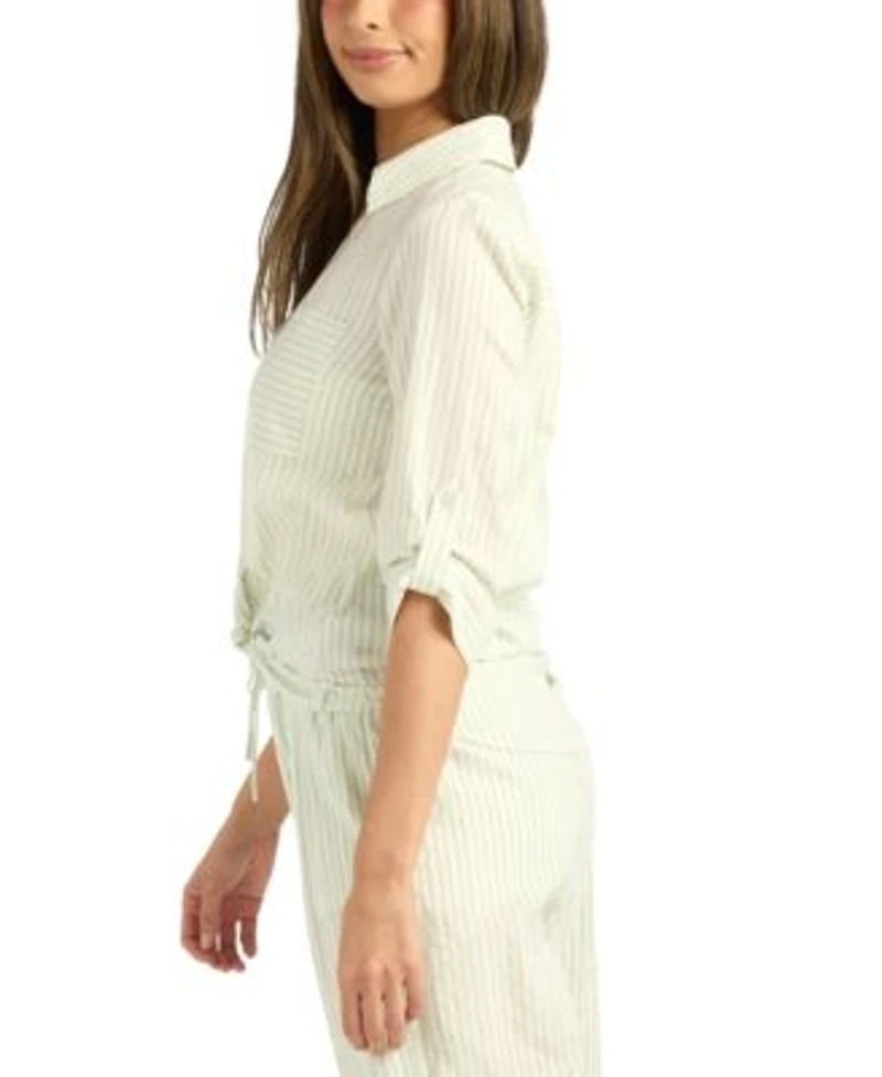 Bcx Womens Striped Button Up Shirt Pant Set