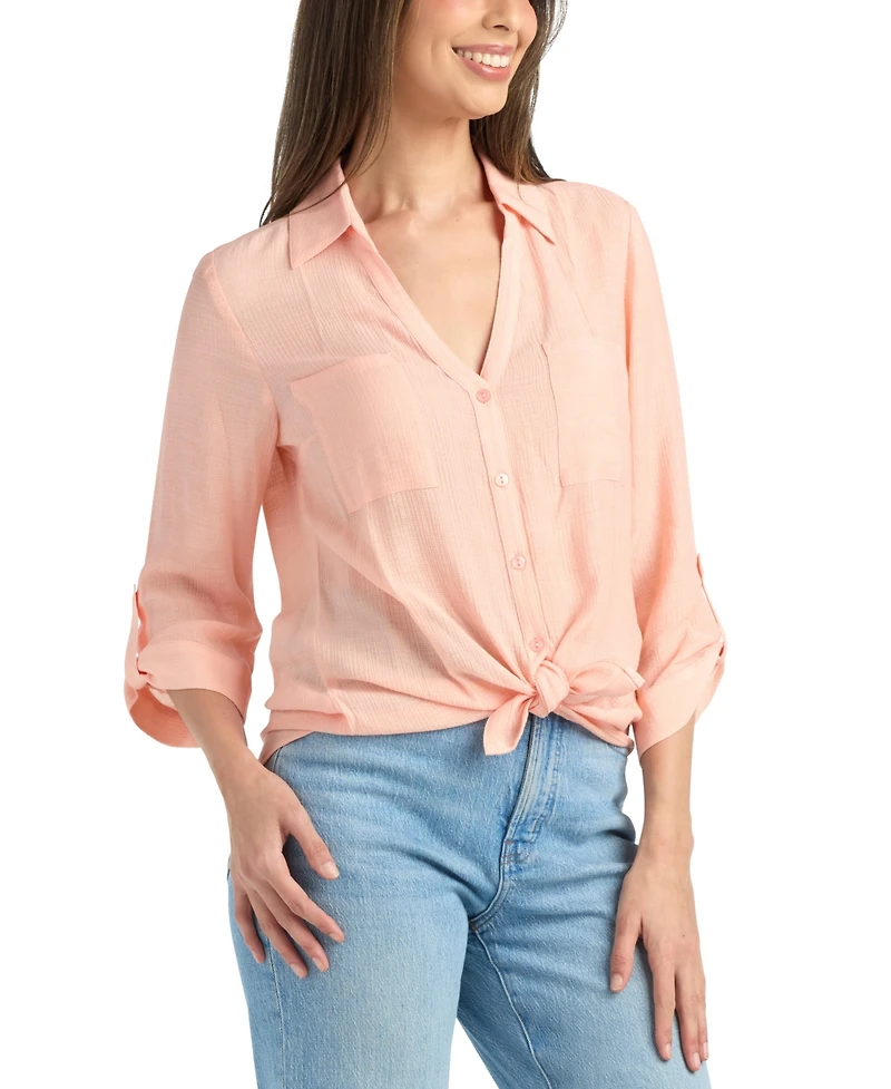 Bcx Women's Button-Up Collared Shirt