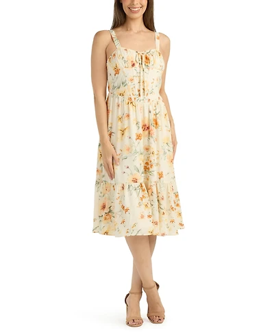 Bcx Women's Printed Sweetheart Neck Midi Dress