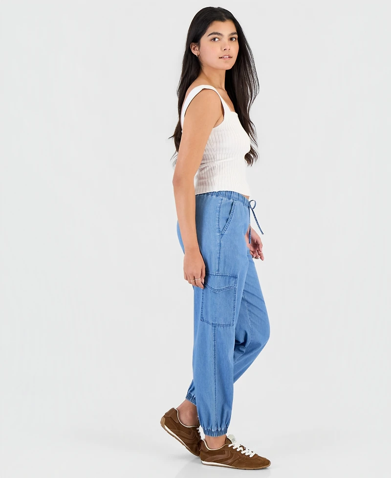 Madden Girl Juniors' Chambray Cargo Jogger Pants