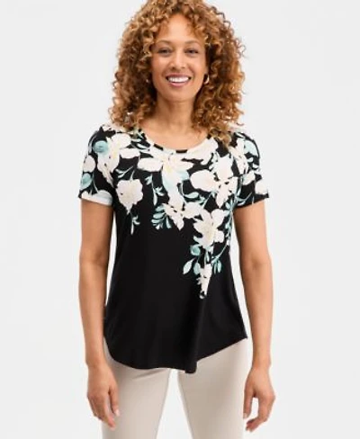 Jm Collection Womens Printed Scoop Neck Short Sleeve Top Macys Exclusive
