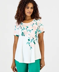 Jm Collection Women's Printed Scoop-Neck Short Sleeve Top, Macy's Exclusive