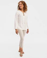 Jm Collection Women's Lace-Up Linen-Blend Top, Macy's Exclusive