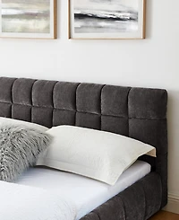 Dyhome Floating Bed Frame Queen with Headboard Storage, Bed Frame Queen Size with Charging Station & Led Lights, Pu Leather Upholstered Platform Bed F