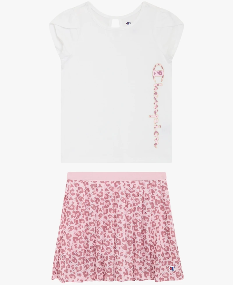 Champion Girls' 4-6X Short-Sleeve T-Shirt and Skort, 2-Piece Set