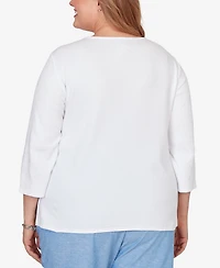 Alfred Dunner Plus Caribbean Blues Embroidered Dragonfly Floral Top