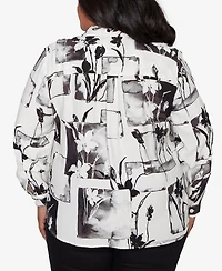 Alfred Dunner Plus Crowd Pleaser Floral Patchwork Button Front Top