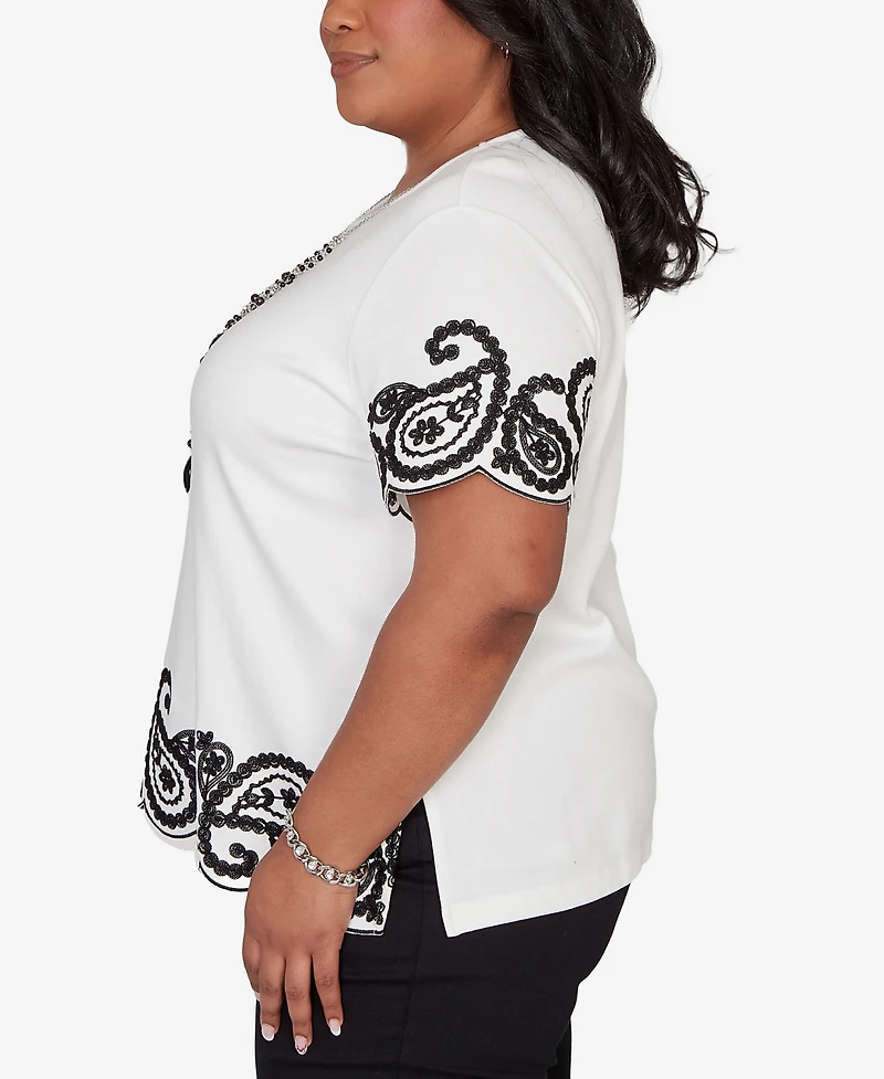 Alfred Dunner Plus Crowd Pleaser Paisley Border Top With Necklace