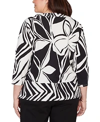 Alfred Dunner Plus Crowd Pleaser Dramatic Abstract Floral Split Neck Top