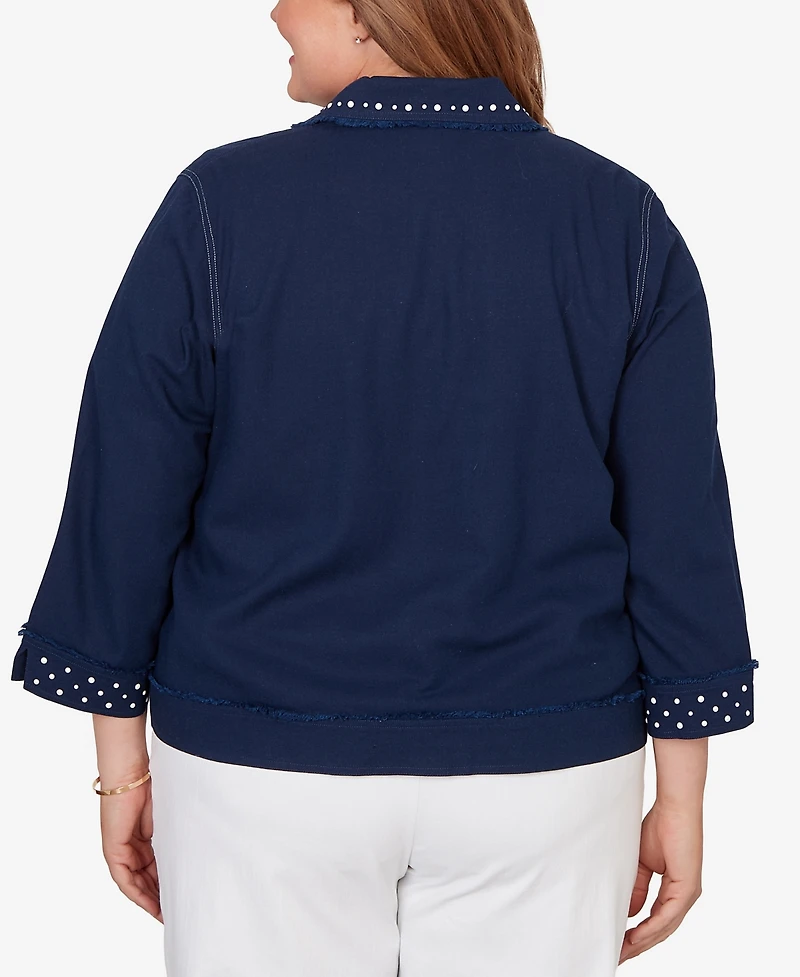 Alfred Dunner Plus Port Side Pearl Trim Denim Jacket
