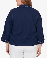 Alfred Dunner Plus Port Side Pearl Trim Denim Jacket