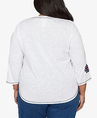 Alfred Dunner Plus Port Side Embellished Floral Button Top