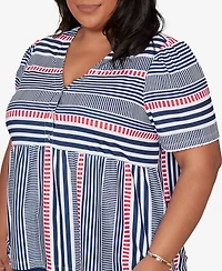 Alfred Dunner Plus Port Side Spliced Mixed Stripe Flutter-Sleeve Top