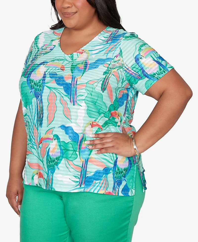 Alfred Dunner Plus Resort Living Toucan Textured Short-Sleeve Top