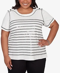 Alfred Dunner Plus Crowd Pleaser Flower Sequin Lace Border Top