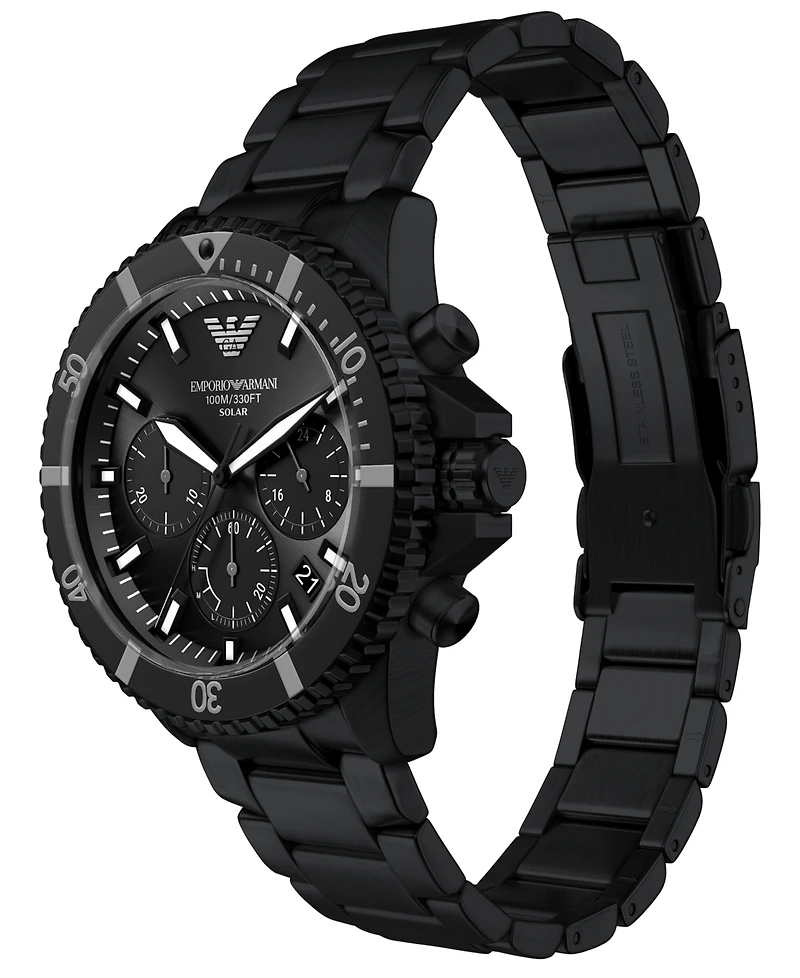 Emporio Armani Men's World Explorer Solar Chronograph Black Stainless Steel Watch, 43mm