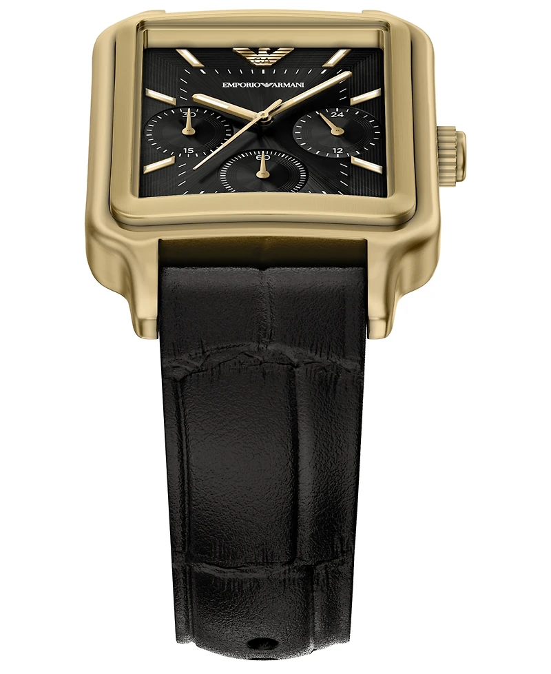 Emporio Armani Men's Quartz Chronograph Black Leather Watch, 38mm