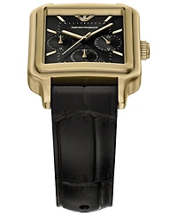 Emporio Armani Men's Quartz Chronograph Black Leather Watch, 38mm