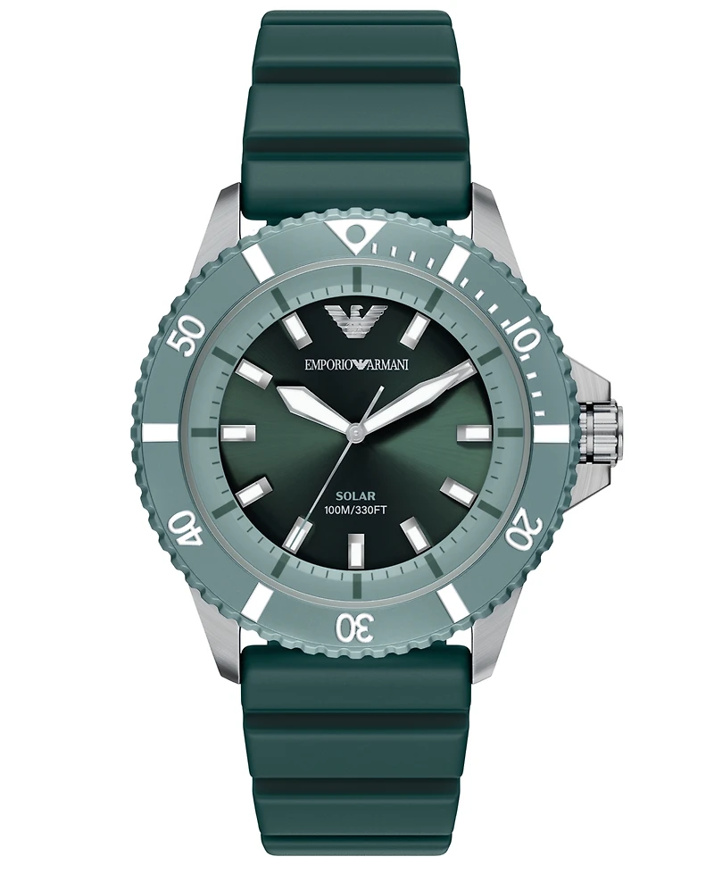 Emporio Armani Men's World Explorer Solar Three Hand Green Silicone Watch, 42mm