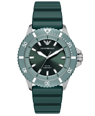 Emporio Armani Men's World Explorer Solar Three Hand Green Silicone Watch, 42mm
