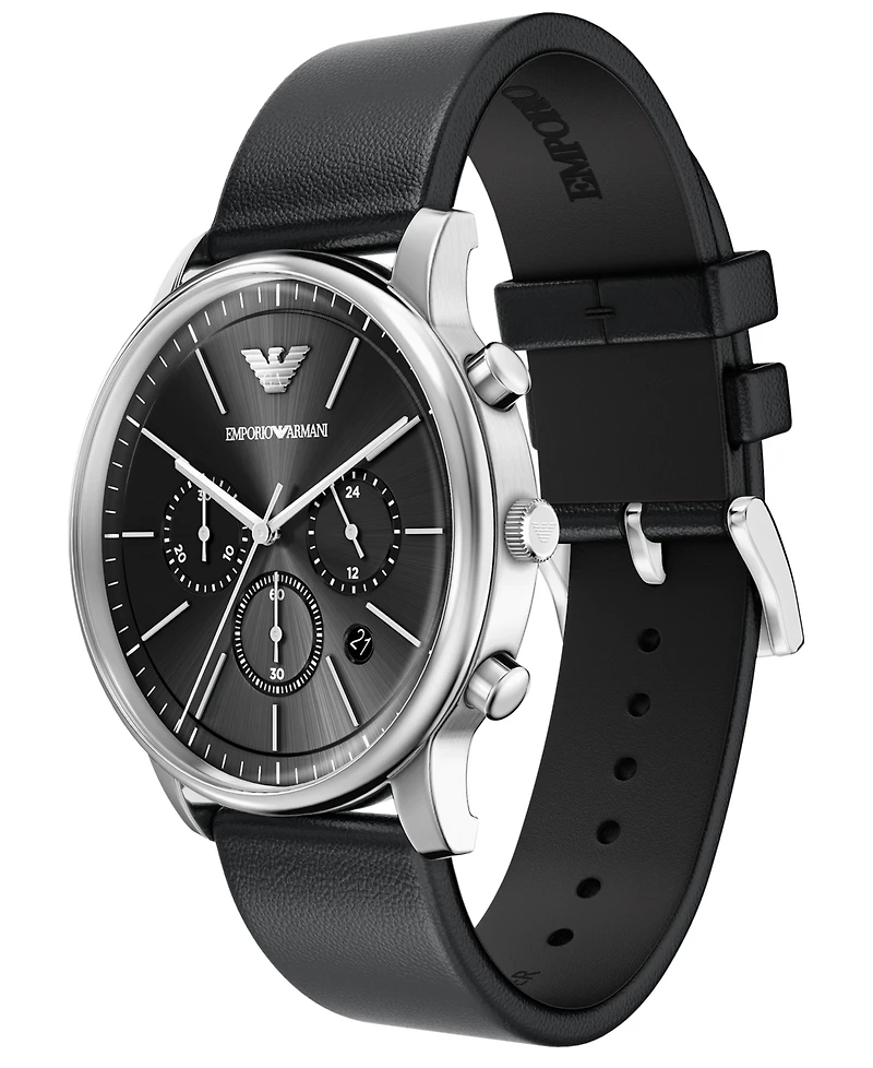 Emporio Armani Men's Quartz Chronograph Black Leather Watch, 42mm