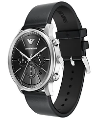 Emporio Armani Men's Quartz Chronograph Black Leather Watch, 42mm