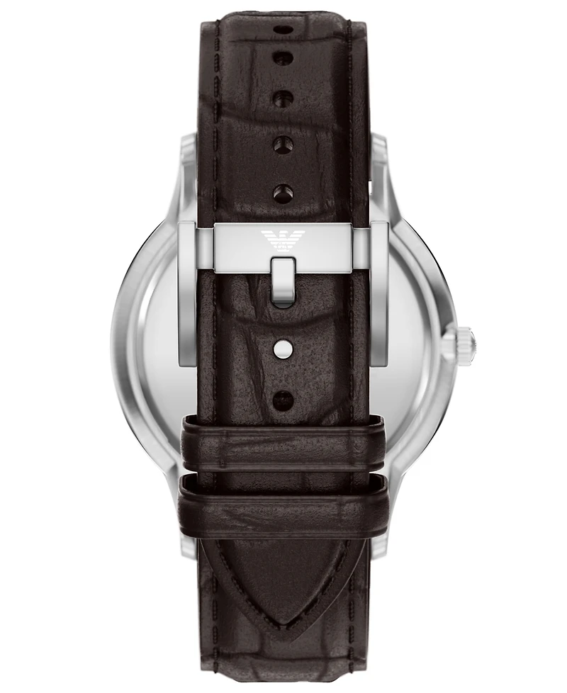 Emporio Armani Men's Quartz Three-Hand Brown Leather Watch, 43mm