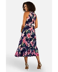 Yumi Women's Floral Halter Neck Midi Dress