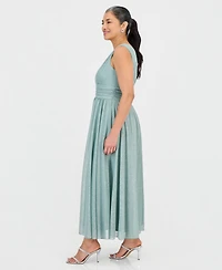 Connected Petite Surplice-Neck Sleeveless Shimmer Dress