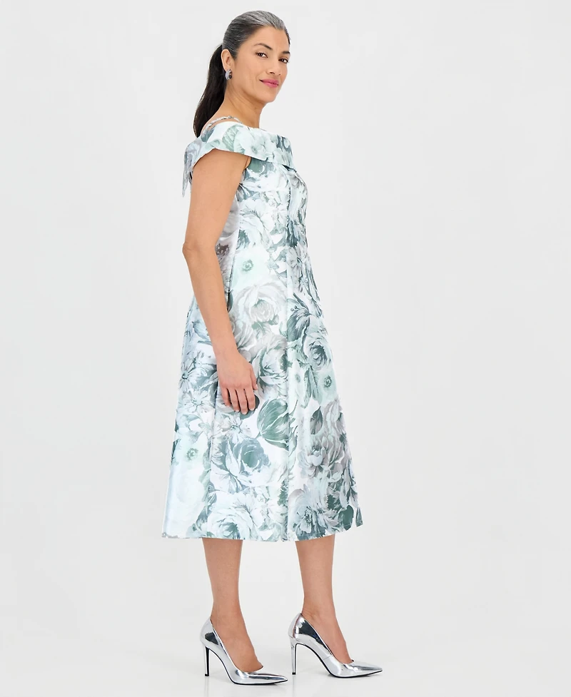 Connected Petite Printed Off-Shoulder Midi Dress