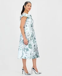 Connected Petite Printed Off-Shoulder Midi Dress