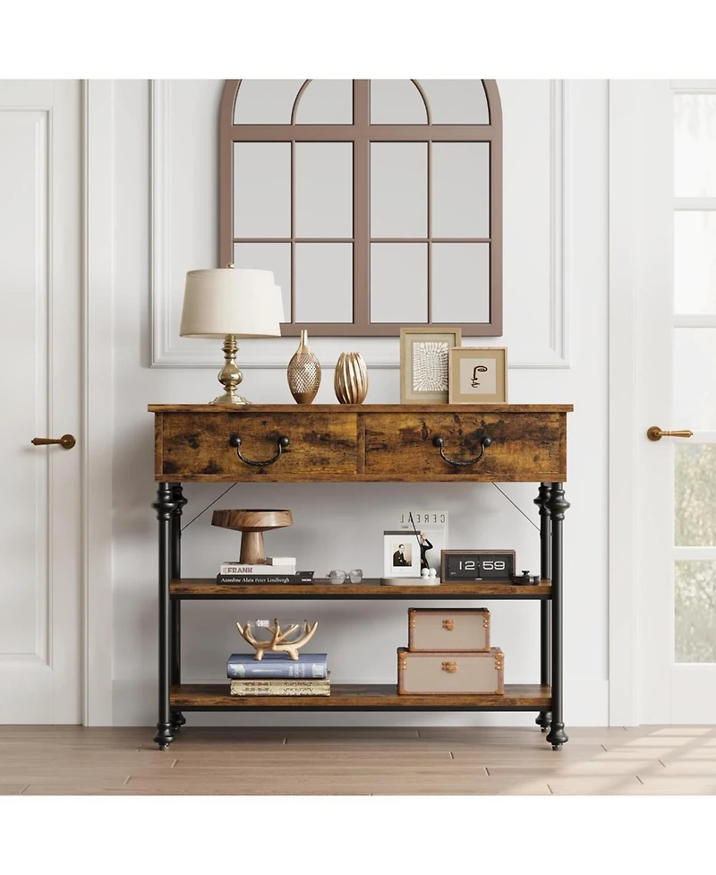 gaomon Entryway Table with Drawers and Storage Shelves, Narrow Console for Hallway, Living Room, or Behind Sofa, Rustic Brown Small Entry