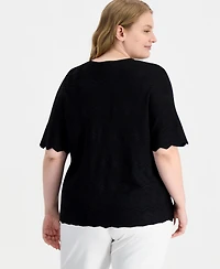 Anne Klein Plus Zigzag Short-Sleeve Cardigan Sweater