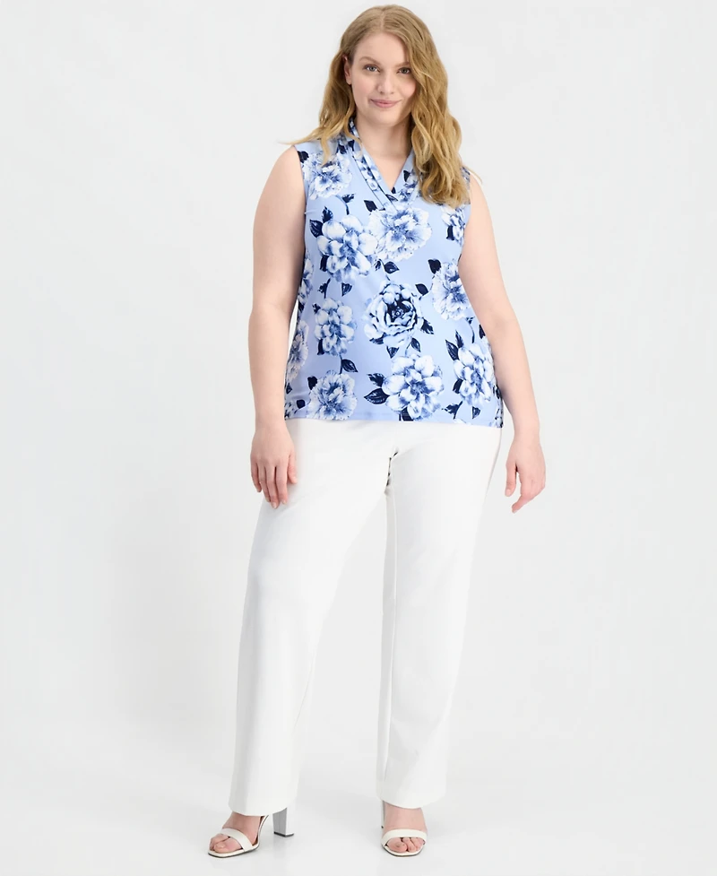 Anne Klein Plus Triple-Pleat V-Neck Sleeveless Top