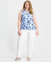 Anne Klein Plus Triple-Pleat V-Neck Sleeveless Top