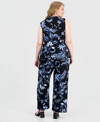 Anne Klein Plus Size V Neck Side Tie Wrap Top High Rise Wide Leg Pull On Pants