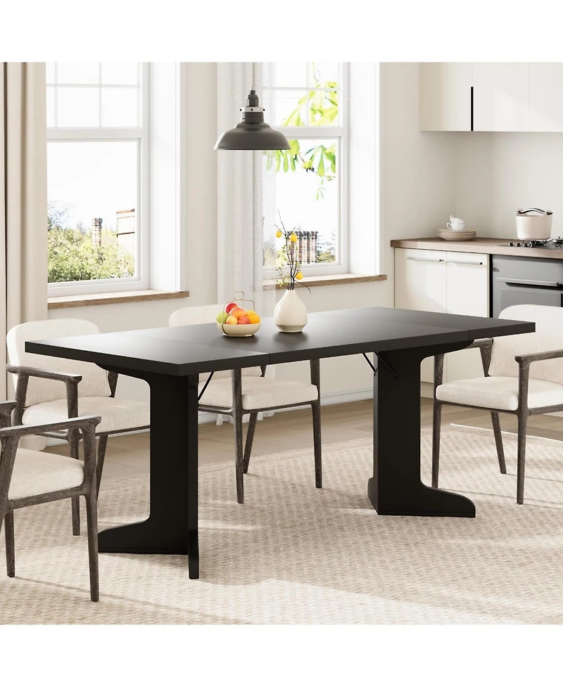 gaomon 71" Large Dining Table for 6, Farmhouse Kitchen with Padded Top and Unique V-Shaped Feet, Rectangular Wooden 8 Peop