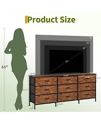 gaomon 63 Inch Dresser Tv Stand with 9 Fabric Drawers, Large Storage Chest