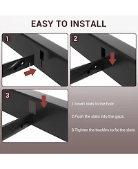 gaomon Queen Upholstered Metal Bed Frame with Square-Stitched Headboard, Faux Leather Platform Bed with Steel Slats Support, Box Spring Optional