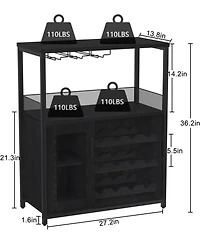 gaomon 3-Tier Wine Bar Cabinet with Detachable Wine Rack and Drawer Industrial Sideboard and Buffet Cabinet with Glass Holder and Mesh Door