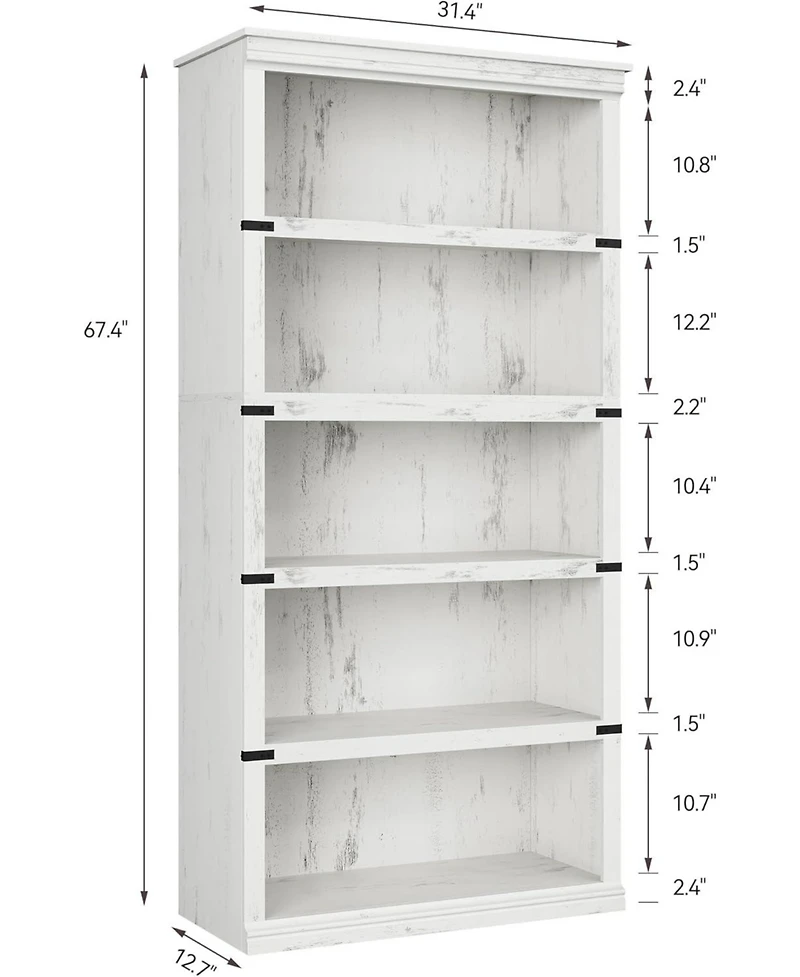 gaomon 67.4" Tall 5-Tier Farmhouse Bookcase – Wooden Bookshelf with Open Display Shelves and Storage, Freestanding Home Office, Living Roo