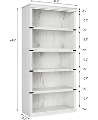 gaomon 67.4" Tall 5-Tier Farmhouse Bookcase – Wooden Bookshelf with Open Display Shelves and Storage, Freestanding Home Office, Living Roo
