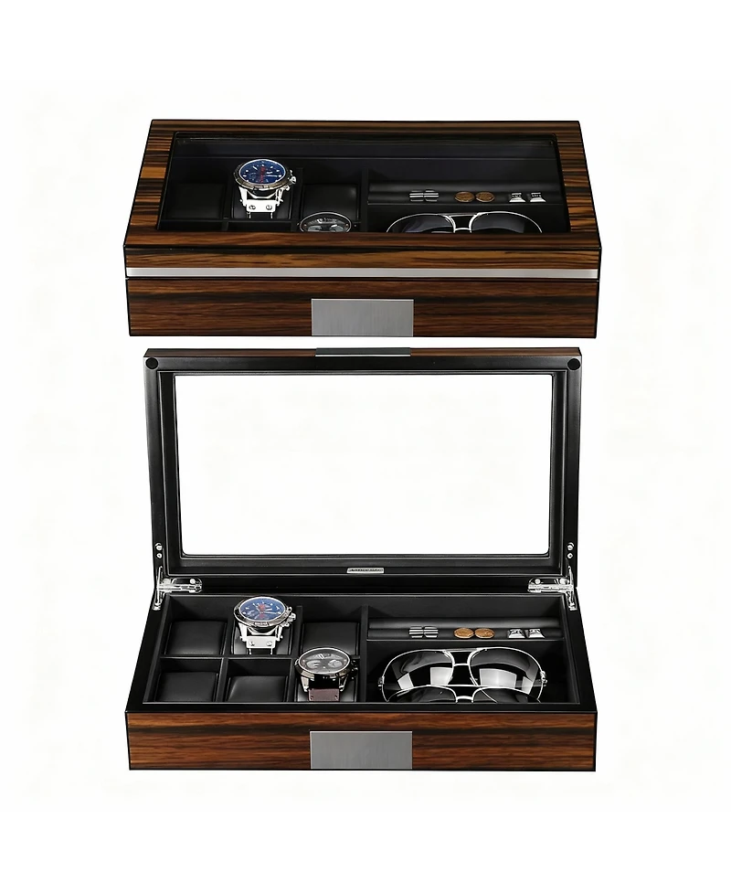 Yigii Luxury Pu Leather Watch, Cufflinks & Sunglasses Organizer