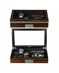 Yigii Luxury Pu Leather Watch, Cufflinks & Sunglasses Organizer