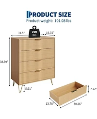 gaomon Fluted 4-Drawer Dresser for Bedroom, 32" Wide Modern Minimalist Chest of Wooden Drawers,Wide Clothes Storage Organizer