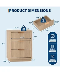 gaomon Fluted Nightstand with Charging Station, Mid Century Modern Fluted Nightstand